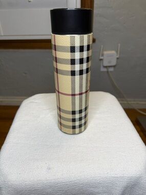 Plaid Pattern Stainless Tumbler - Beige, Black & Red